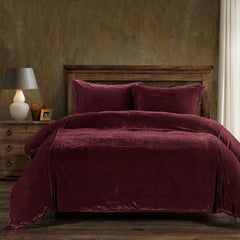 Stella Faux Silk Velvet Duvet Cover Set, Queen, Garnet Red, 3PC