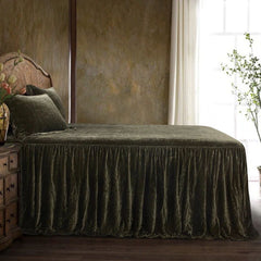 Stella Faux Silk Velvet Bedspread Set, Twin, Fern Green, 2PC
