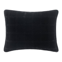 Stella Faux Silk Velvet Double Box Stitch Pillow Sham, 21" x 27", Black, 1PC