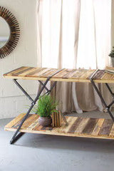 Reclaimed Wood & Metal 2-Tiered Display Table W/ A-Frame Base