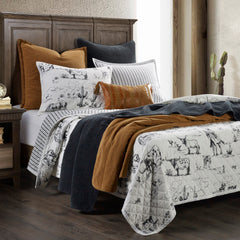 Ranch Life Western Toile Reversible Quilt Set, King, Black, 3PC
