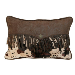 Caldwell Fringed Faux Cowhide Lumbar Pillow, 16" x 21", 1PC