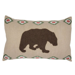 Aztec Embroidered Bear Burlap Lumbar Pillow, 16" x 26", 1PC