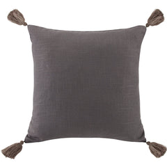 Luna Washed Linen Tasseled Square Pillow, 18" x 18", Slate, 1PC