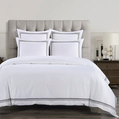 Embroidered Border Duvet Cover Set, Super Queen, Black, 3PC