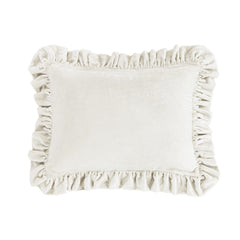 Stella Faux Silk Velvet Ruffled Oblong Pillow, 16" x 21", Stone, 1PC
