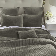 Stonewashed Cotton Velvet Quilt Set, King, Gray, 3PC