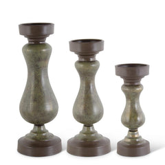 Set Of 2 Wood Pyramid Candleholders