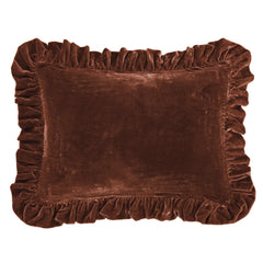 Stella Faux Silk Velvet Ruffled Dutch Euro Pillow, 27" x 39", Copper Brown, 1PC