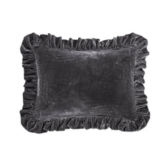 Stella Faux Silk Velvet Ruffled Oblong Pillow, 16" x 21", Dark Slate, 1PC