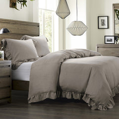 Lily Washed Linen Duvet Cover Set, Super Queen, Taupe, 3PC