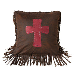 Cheyenne Cross Tooled Leather Throw Pillow, 18" x 18", Red, 1PC
