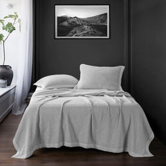 Stonewashed Cotton Waffle Weave Coverlet, Twin, Gray, 1PC