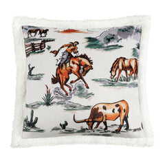 Ranch Life Western Toile Campfire Sherpa Pillow, 18" x 18", Duffle Bag, 1PC, 6 MOQ