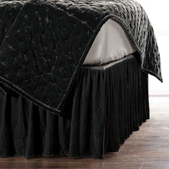 Stella Faux Silk Velvet Bed Skirt, Queen, Black, 1PC