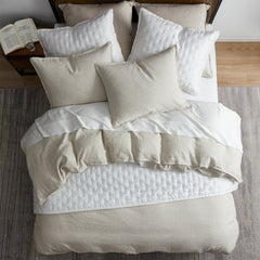 100% French Flax Linen Reversible Duvet Cover Set, Twin, Natural, 2PC