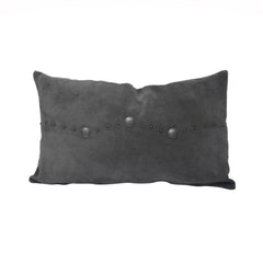 Western Suede Antique Silver Concho & Studded Lumbar Pillow, 12" x 20", Gray, 1PC