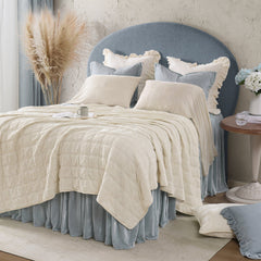 Stella Faux Silk Double Box Stitch Quilt Set, King, Stone, 3PC