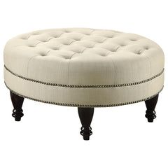 Elchin - Round Upholstered Tufted Ottoman - Oatmeal