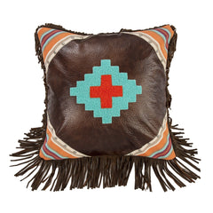 Serape Embroidered Aztec Design Faux Leather Throw Pillow, 18" x 18", 1PC