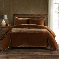 Stella Faux Silk Velvet Duvet Cover Set, Queen, Copper Brown, 3PC