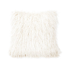 Mongolian Faux Fur Throw Pillow, 18" x 18", White, 1PC