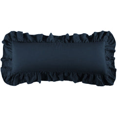 Luna Washed Linen Ruffled Lumbar Pillow, 14" x 36", Navy, 1PC