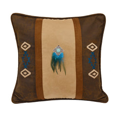 Tan & Turquoise Feather Pillow, 18" x 18", 1PC