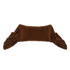 Stella Faux Silk Velvet Long Ruffled Pillow, 14" x 26", Copper Brown, 1PC