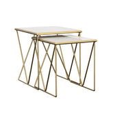 Bette - 2 Piece Marble Top Nesting Table Set - White And Gold