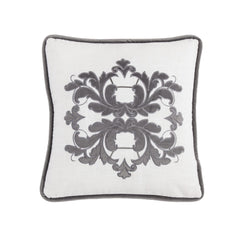 Madison Velvet Embroidered White Square Pillow, 18" x 18", Gray, 1PC
