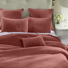 Stonewashed Cotton Velvet Quilt Set, King, Salmon, 3PC