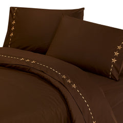 350TC Embroidered Star Sheet Set, Queen, Chocolate, 4PC