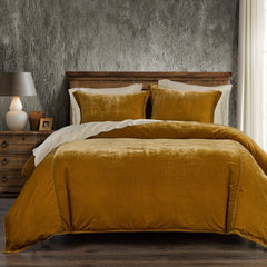 Stella Faux Silk Velvet Duvet Cover Set, King, Saffron, 3PC