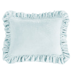 Stella Faux Silk Velvet Ruffled Dutch Euro Pillow, 27" x 39", Icy Blue, 1PC