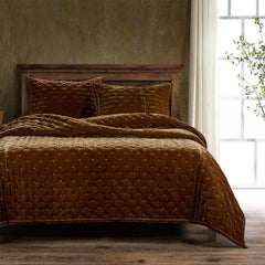 Stella Faux Silk Velvet Quilt Set, Queen, Copper Brown, 3PC