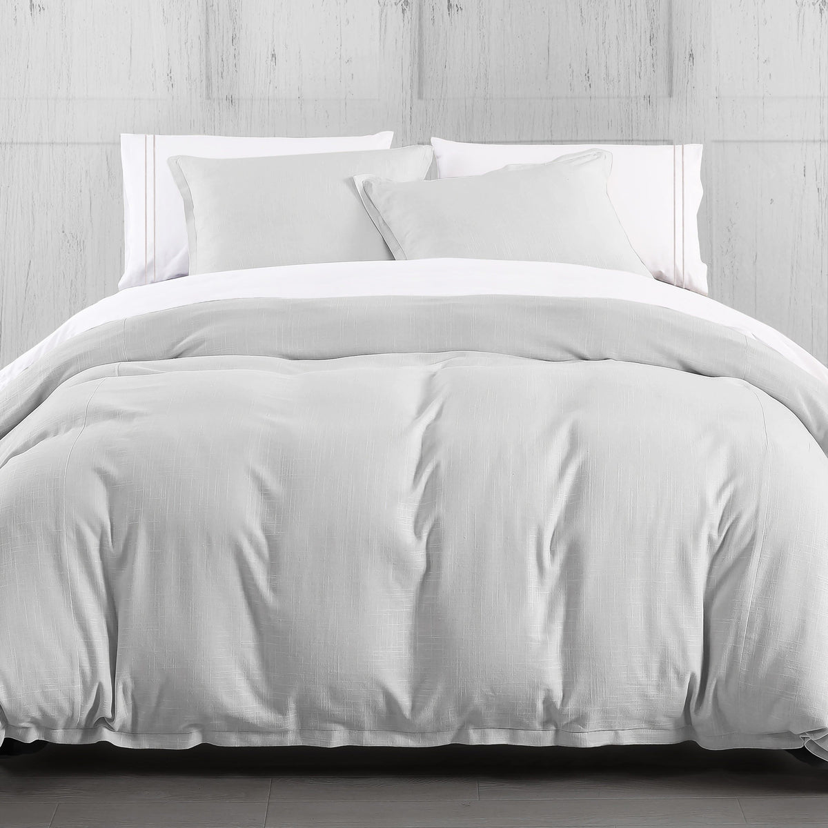 Hera Washed Linen Flange Duvet Cover Set, Super King, Light Gray, 3PC