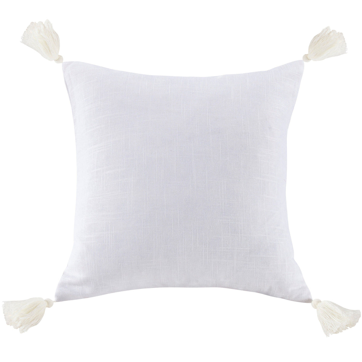 Luna Washed Linen Tasseled Square Pillow, 18" x 18", White, 1PC