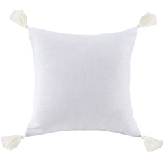Luna Washed Linen Tasseled Square Pillow, 18" x 18", White, 1PC