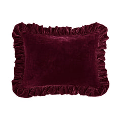 Stella Faux Silk Velvet Ruffled Oblong Pillow, 16" x 21", Garnet Red, 1PC