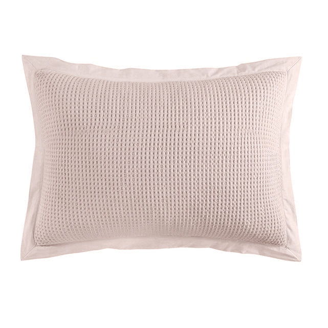 Stonewashed Cotton Waffle Weave Pillow Sham Set, 21" x 34, Blush, 2PC