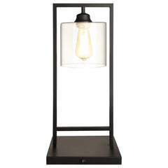 Shoto - Glass Shade Metal Bedside Table Lamp - Black