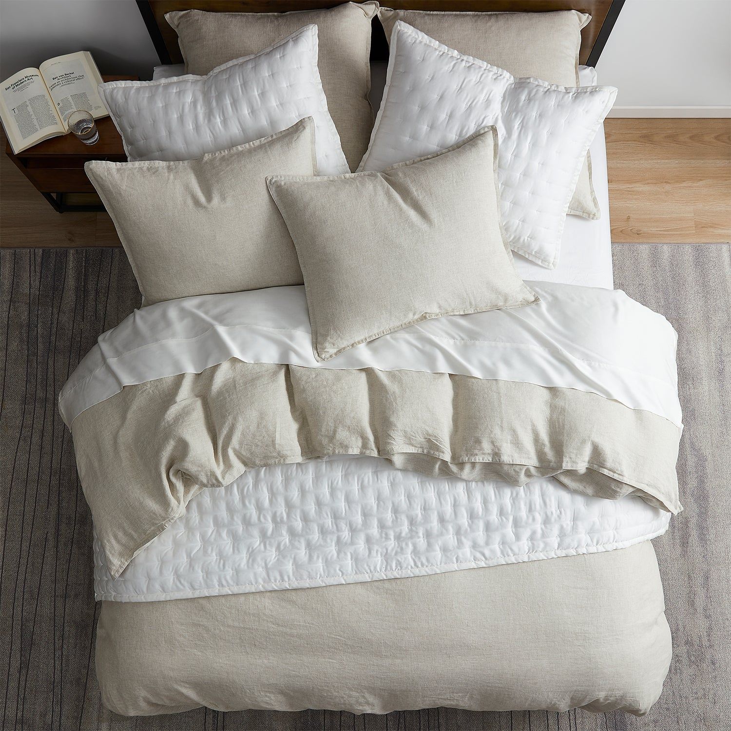 100% French Flax Linen Reversible Duvet Cover Set, Super King, Natural, 3PC