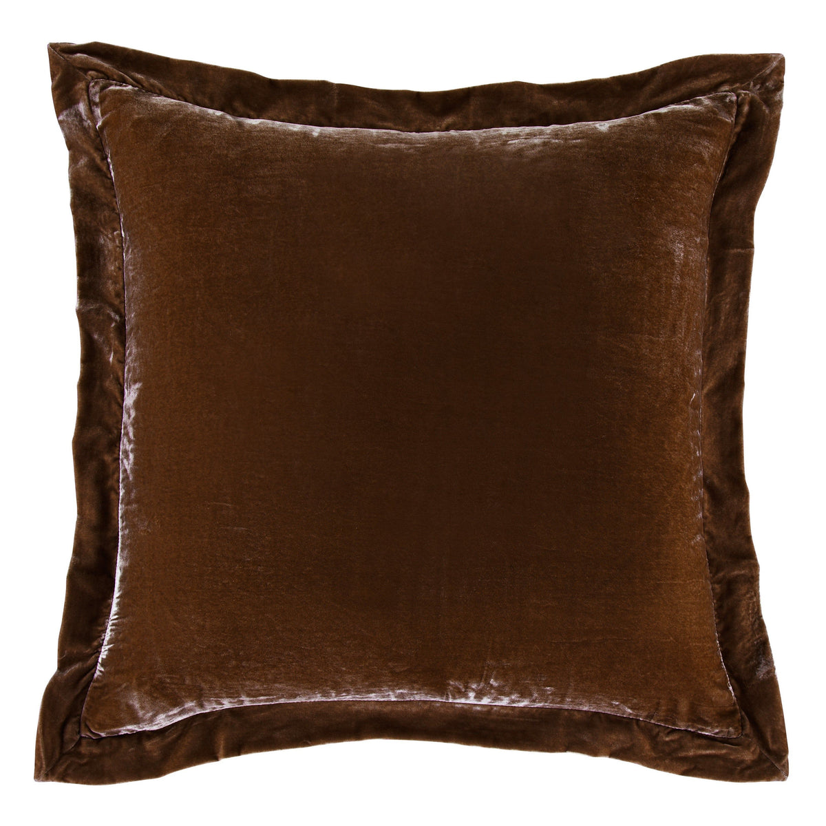 Stella Faux Silk Velvet Flanged Euro Sham, 27" x 27", Copper Brown, 1PC