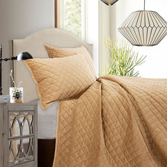Velvet Diamond Quilt Set, Full/Queen, Gold, 3PC