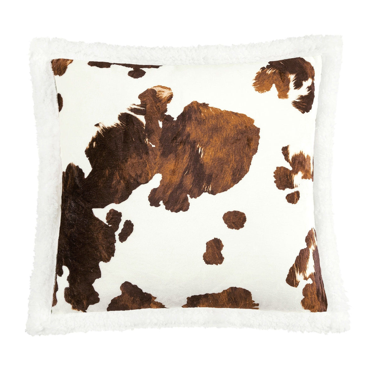 Elsa Cowhide Campfire Sherpa Pillow, 18" x 18", Chocolate, 1PC, 6 MOQ