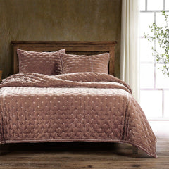 Stella Faux Silk Velvet Quilt Set, King, Dusty Rose, 3PC