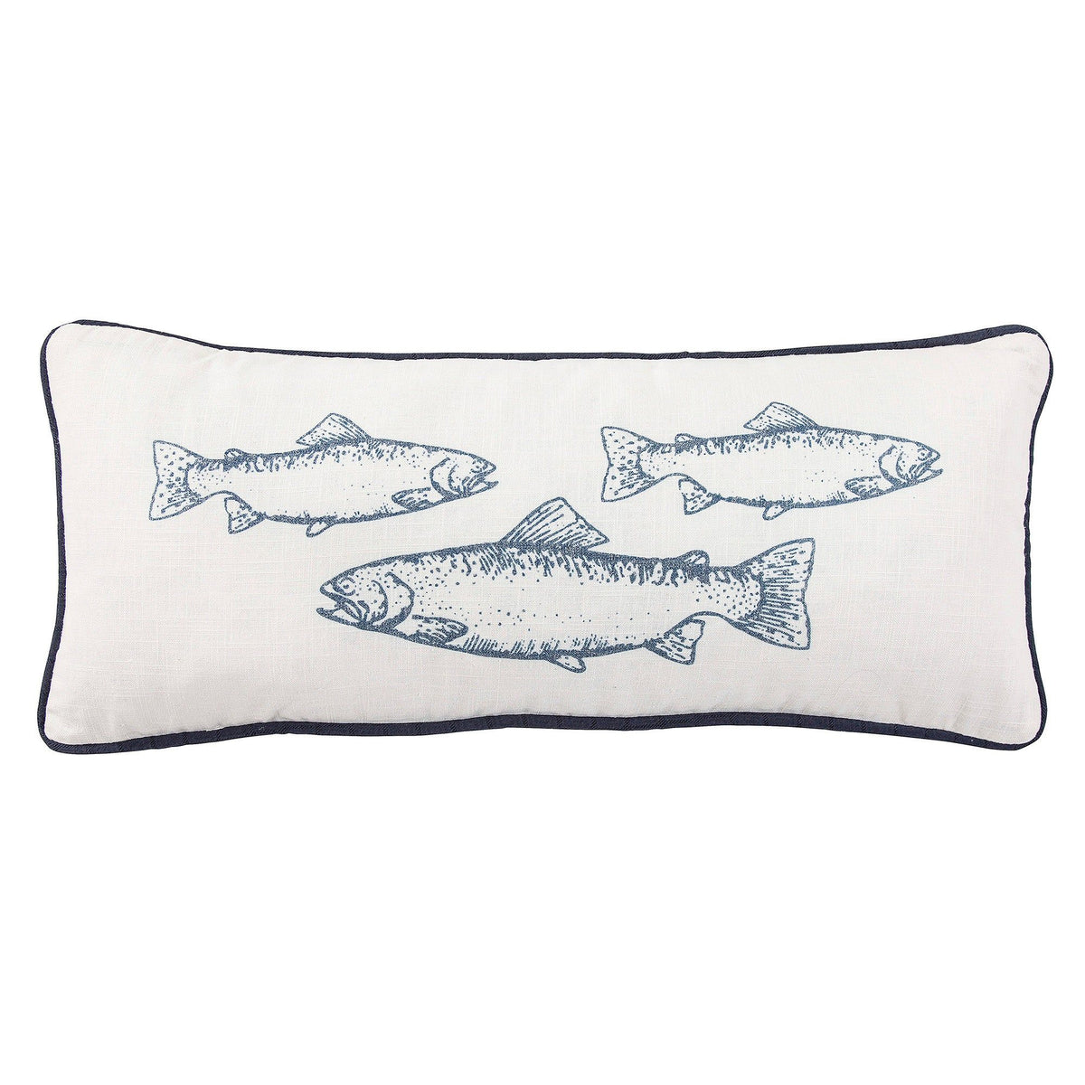 School of Trout's Blue Piping Pillow, 12" x 30", 1PC
