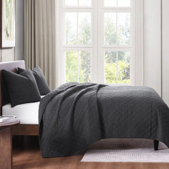 Cotton Comforter Set, King, Charcoal, 3PC