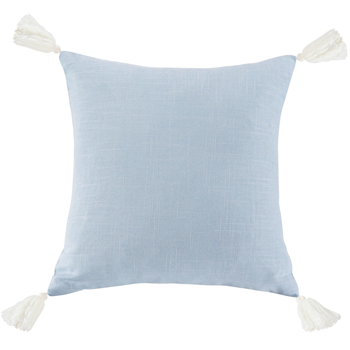 Luna Washed Linen Tasseled Square Pillow, 18" x 18", Light Blue, 1PC